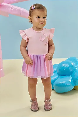 Vestbody em Canelado Liz e Tule com Elastano Kukiê Bebê Menina