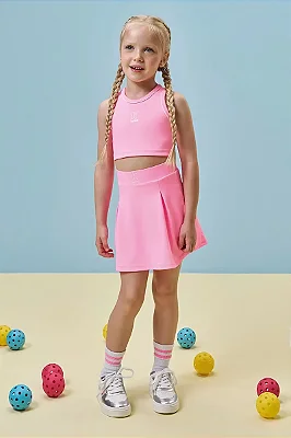Saia Esportiva em Poliamida (com Shorts Embutido) Rosa Kukiê Infantil Menina