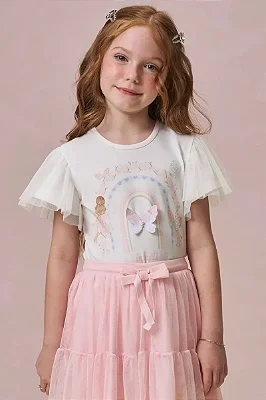 Blusa em Cotton e Tule Infanti Infantil Menina