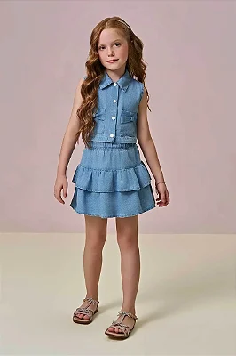 Conjunto de Camisa e Saia em Jeans Infanti Infantil Menina