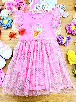 Vestido/Body Vestbody Sorvetinho com Pompons Cinti