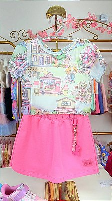 Conjunto Blusa, Short Saia e Sobreposição Cinti