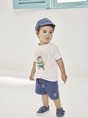 Conjunto Camiseta e Bermuda Urso Tenista Off White Divertto