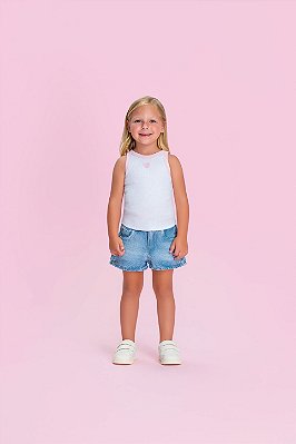 Regata Canelada Branca Coração Rosa Petit Cherie