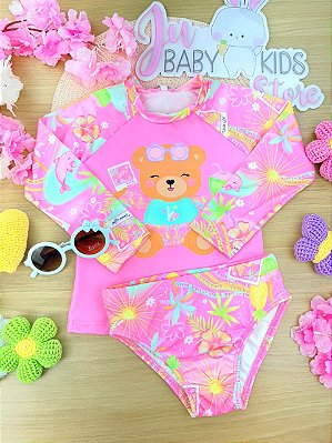 Conjunto de Blusa e Calcinha em Malha com Proteção UV50+ Kukiê Infantil Menina