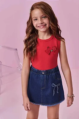Regata em Cotton Vermelha Kukiê Infantil Menina