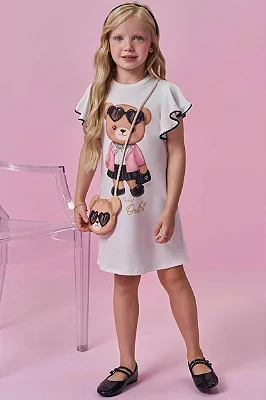 Vestido em Molecotton (acompanha Bolsa) Kukiê Infantil Menina