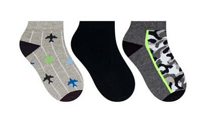 KIT 3 PARES MEIA SAPATILHA MENINO SELENE - MESCLA/PRETO/CHUMBO - 2305