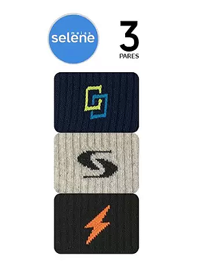 Kit com 3 Meias Esportiva Masculina Cano Curto Selene 4084