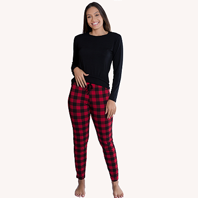 Pijama Feminino Manga Longa Xadrez