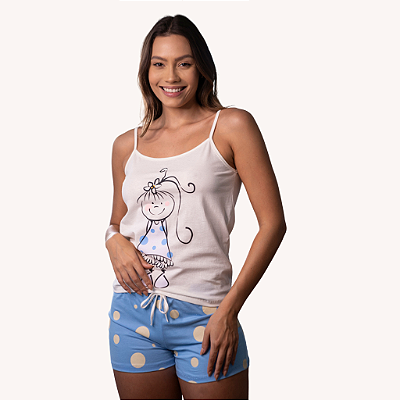 Pijama Feminino De Alça Boneca - 100% Algodão