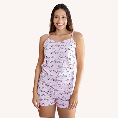 Pijama Curto Love Story Alça 100% Algodão