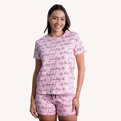 Pijama Feminino Curto Love Story - 100% Algodão