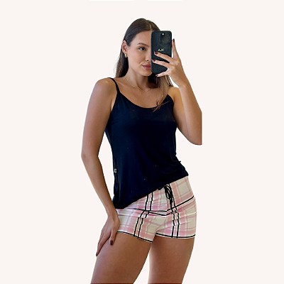 Pijama De Alça Listra Rosa Verão