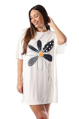 Camisetão Feminino True Love Off White - Manga Curta Camisola | Emporio do Algodão