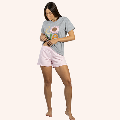 Pijama Feminino Manga Curta Flor