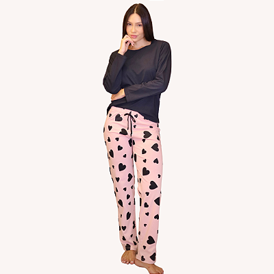 Pijama Manga Longa Corações - 100% Algodão