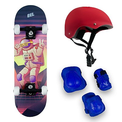 Skate Semi Profissional Astronauta + Kit Proteção Vermelho - Bel