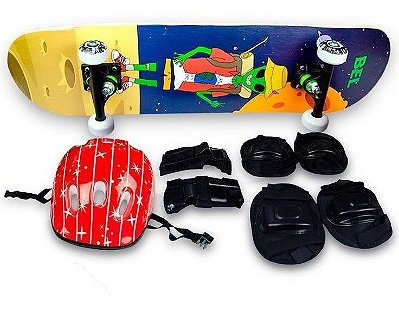 Skate Semi Profissional Alienígena + Kit Proteção Vermelho - Bel