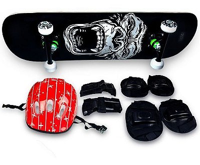 Skate Semi Profissional Gorila + Kit Proteção Vermelho - Bel