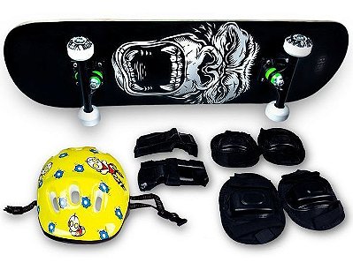 Skate Semi Profissional Gorila + Kit Proteção Amarelo - Bel
