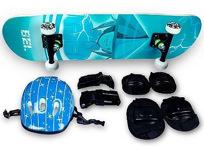 Skate Semi Profissional Ninja Azul + Kit Proteção Azul - Bel