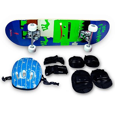 Skate Iniciante Radical + Kit Proteção Alienigena - Bel