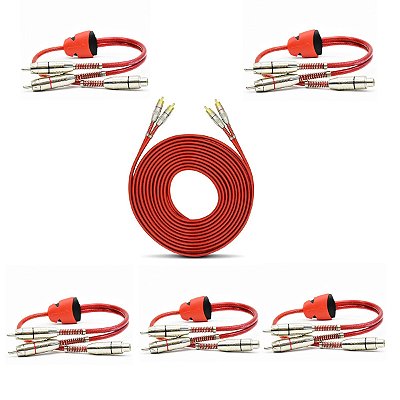 Kit 1X Cabo Rca Prime Plug Metal 5M + 5X Cabo Rca Prime Plug Metal 40Cm - Tech One