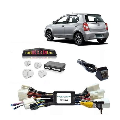 Kit Interface Desbloqueio Tela Em Movimento Ft-Vf-Ty2 + Câmera De Visão Traseira / Dianteira Ft-Camera + Sensor De Estacionamento 4 Pontos Branco - Faaftech