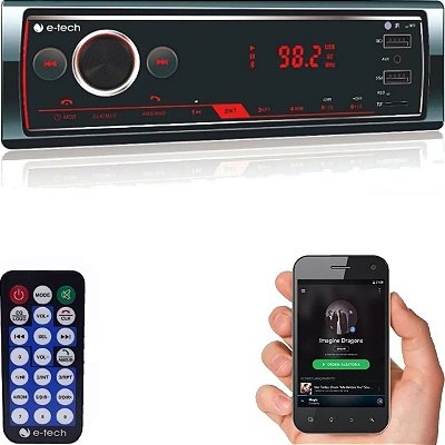 Radio Automotivo Bluetooth E-Tech Premium 40w 2 Entradas USB Com Auxiliar P2 E 18 Memórias De FM Cartão SD