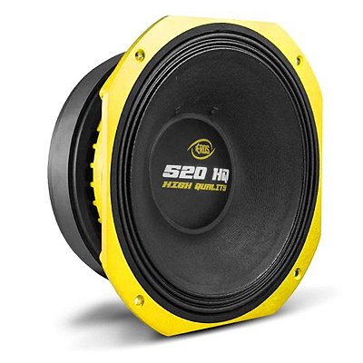 Alto Falante Mid Bass Eros E-520 Hq 10 Polegadas 520W Rms 8 Ohms Bobina Simples Preto E Amarelo Médio Grave - Eros