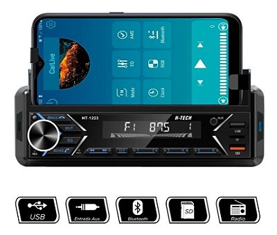 Som Automotivo 1 Din Rádio Fm 4 Canais 60W Rms Usb Bluetooth Com Suporte Para Celular - H-Tech