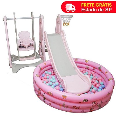 Playground Infantil 4 Em 1 Com Piscina De Bolinhas Bwplp-4X1Rs - Importway