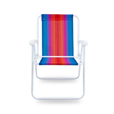 Cadeira De Praia Alta Mor Vermelha Laranja Azul Aço Verão 72Cm Resistente E Confortável Mor