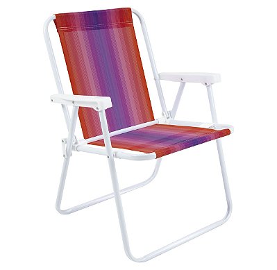 Cadeira De Praia Alta Reclinável Mor Aço Vermelho E Laranja Verão 72Cm Resistente E Confortável Mor