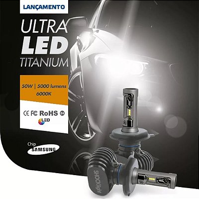 Par De Lâmpadas Farol Ultra Led Titanium 6000K 10000 Lúmens Todos Os Encaixes - Shocklight