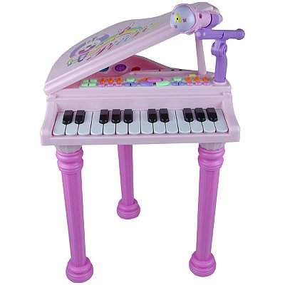 Piano Infantil Com Banquinho Rosa Bw099Rs - Importway