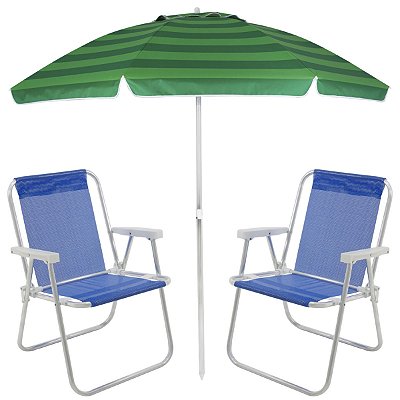 Kit 1x Guarda-Sol 2,40m + 2x Cadeiras de praia
