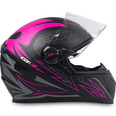 Capacete para Moto Fechado GT2 Rosa Preto com Viseira Cristal e Narigueira Alta Tamanho 58 - FW3