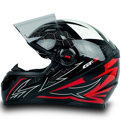 Capacete para Moto Fechado GT2 Branco e Vermelho Brilhante com Viseira Cristal e Narigueira Alta Tamanho 58 - FW3