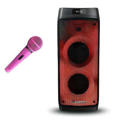 Kit Caixa De Som Bomber Beatbox 1100 Bluetooth + Microfone Rosa Profissional Com Fio Le Son