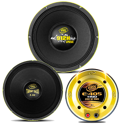 Kit 2 Driver Eros E-405 Trio + Alto Falante 18 Polegadas Eros E-18 Target Bass 3.3K + 2 Alto Falante Mid Bass Mid Bass
