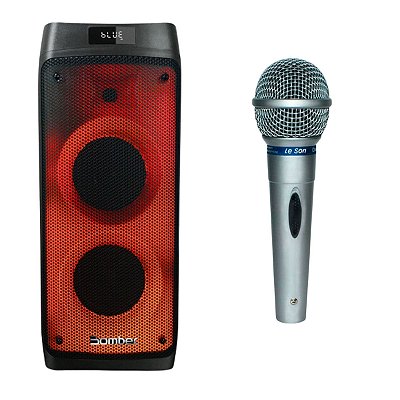Microfone Com Fio Prata Profissional P10 + Bomber Beatbox 1100 Caixa Som Portátil Painel Full Leds