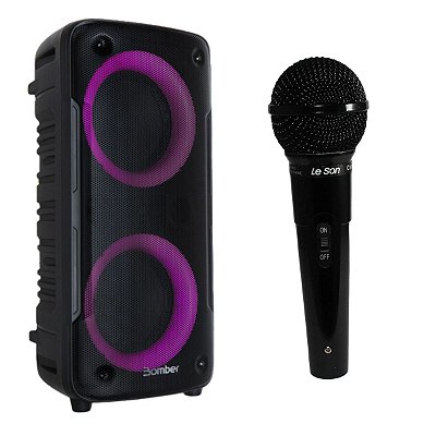Microfone Preto Profissional MC-200 P10 + Caixa de Som Beatbox 400 Bomber Portátil Alto Falante