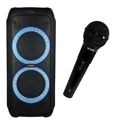 Microfone Preto MC200 Com Fio P10 Profissional + Bluetooth Caixa De Som Party 1200 Alto Falante