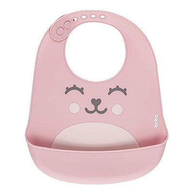 Babador De Silicone Com Pega Migalhas Gumy Rosa Botão Ajustável Design Divertido Para As Refeições do Bebê