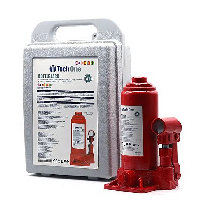 Macaco Hidráulico Tech One Garrafa 4 Toneladas Resistente Para Realizar A Substituição De Pneus E Manutenção Do Veículo