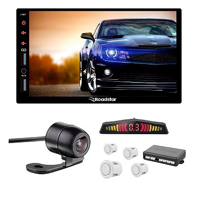 Multimídia Plus CarPlay Roadstar Full Touch 7" Capacitiva + Câmera De Ré Universal + Sensor de Estacionamento