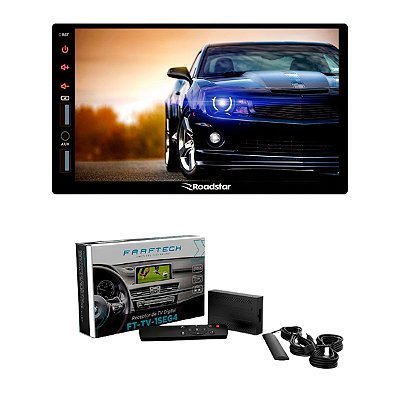 Multimídia Plus CarPlay Roadstar Full Touch 7" Capacitiva + Receptor de TV Digital Automotivo Faaftech FT-TV-1SEG IV