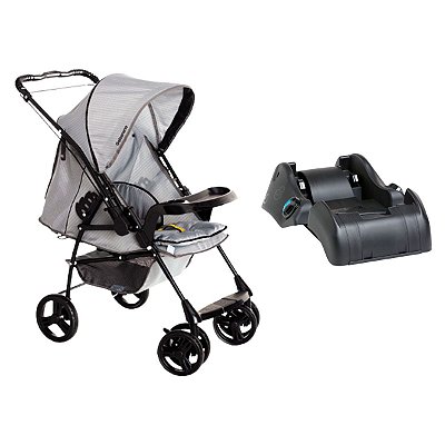 Carrinho De Bb Bebê De Passeio Milano Rv II Cinza + Base Para Bebê Conforto Plástico Preta Galzerano